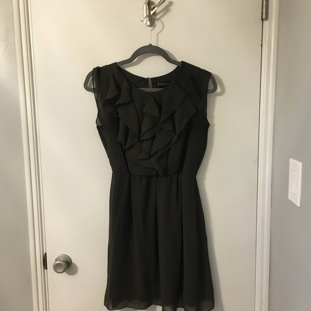 Enfocus Studio Hunter Green Chiffon Ruffle Collar Dress